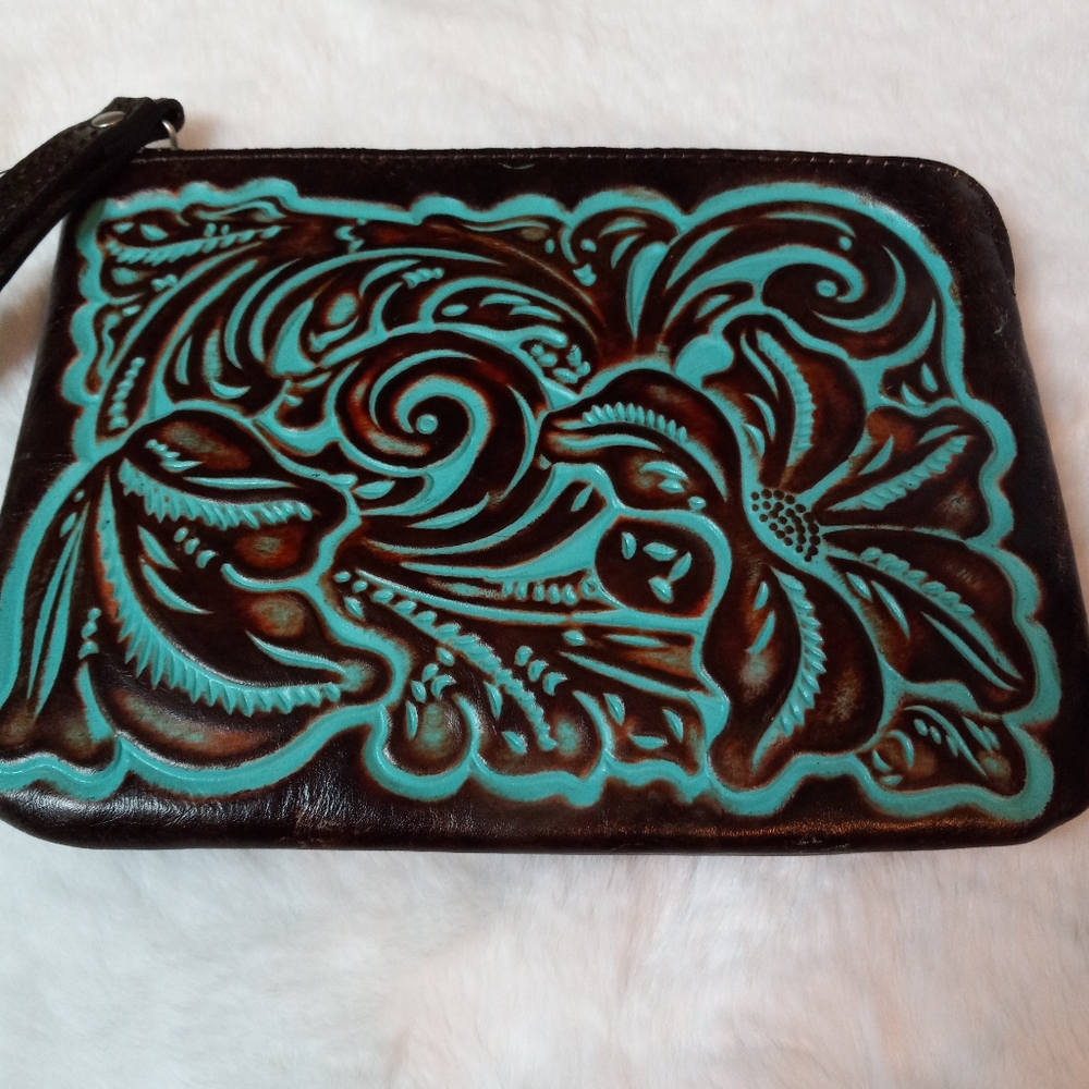 Patricia Nash Cassini Tooled Floral Leather Wristlet